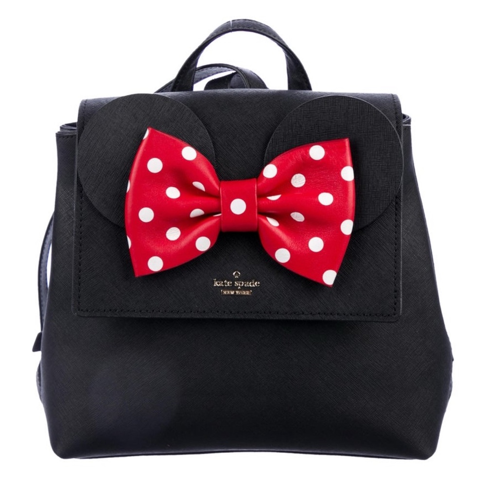 Kate Spade - Minnie Mouse Black Leather Backpack with Red Polka Dot Bow